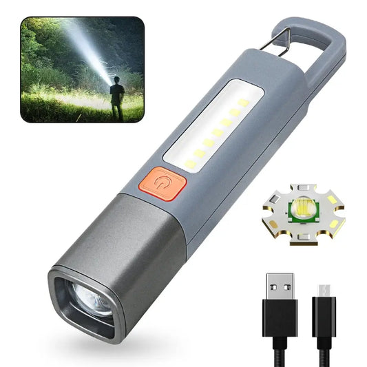 1-5Pack Portable LED Flashlight Zoom In/Out Torch USB Rechargeable With Hook Outdoor Camping Hiking Long-range Emergency Lantern