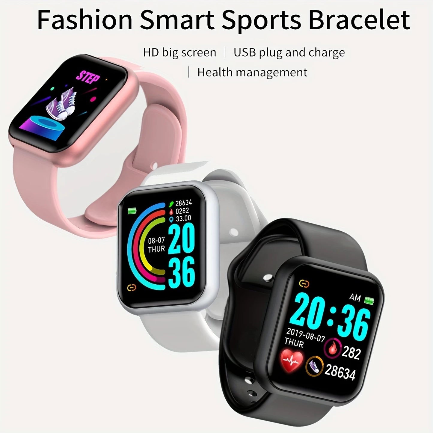 Smart Watch For Men Women Sport Mode Music Control Calorie Distance Fitness Smart Band Message Remind Smart Bracelet Android IOS