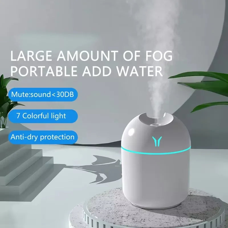 1pc Portable USB ultrasonic air humidifier, essential oil diffuser, car purifier with LED light romantic light