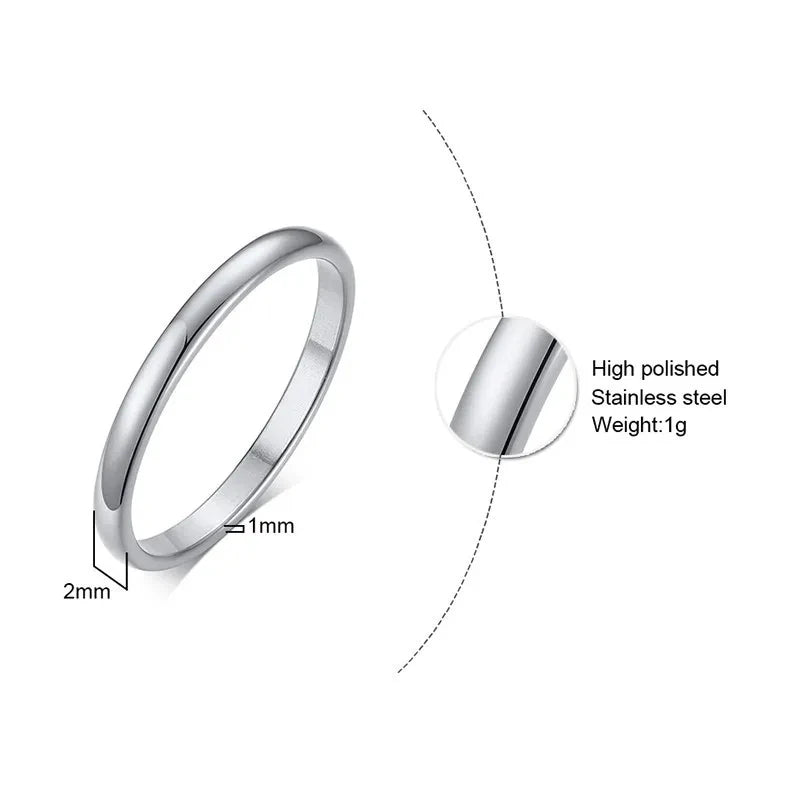 2mm Width Stainless Steel Ring for Girls Women, Gold-color / Silver-color, Tail Ring for Wedding, Thin And Simple Concise Style